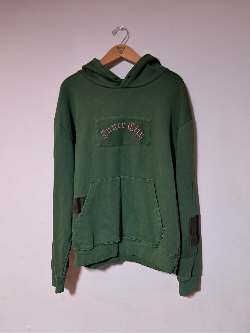 Honor The Gift Green Cotton Hoodie with 'Inner City' Embroidery Sz. L